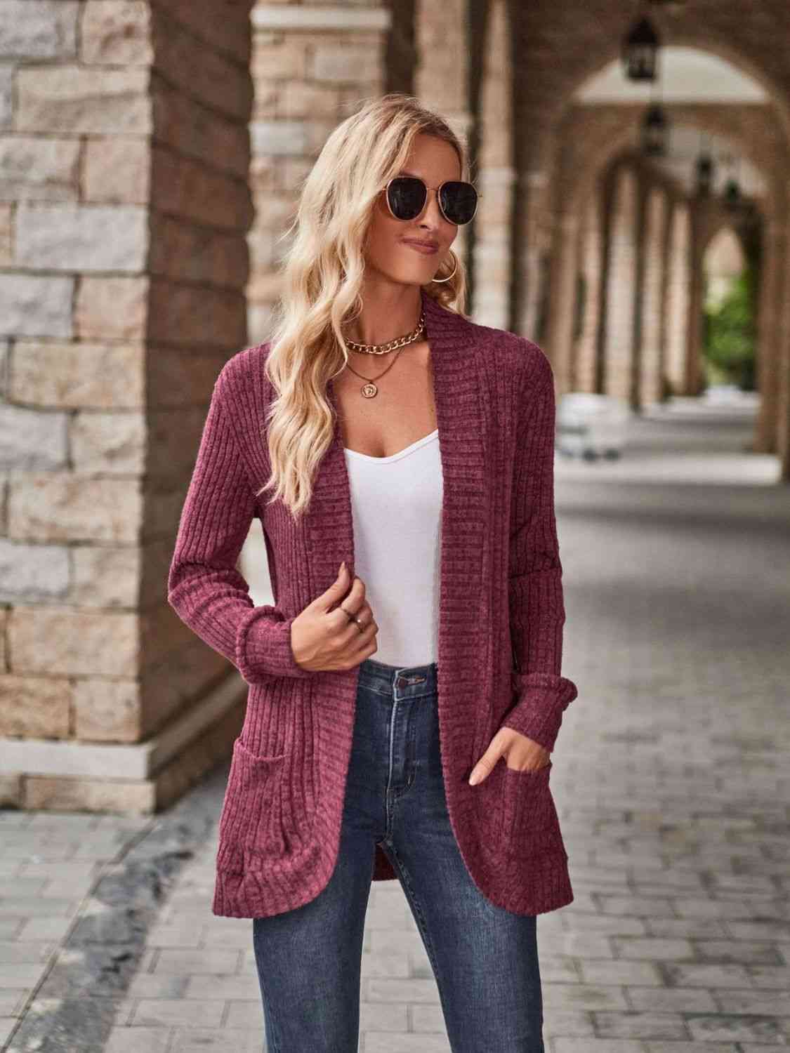 Open Front Cardigan with Pockets Print on any thing USA/STOD clothes
