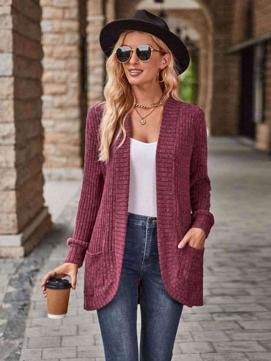 Open Front Cardigan with Pockets Print on any thing USA/STOD clothes