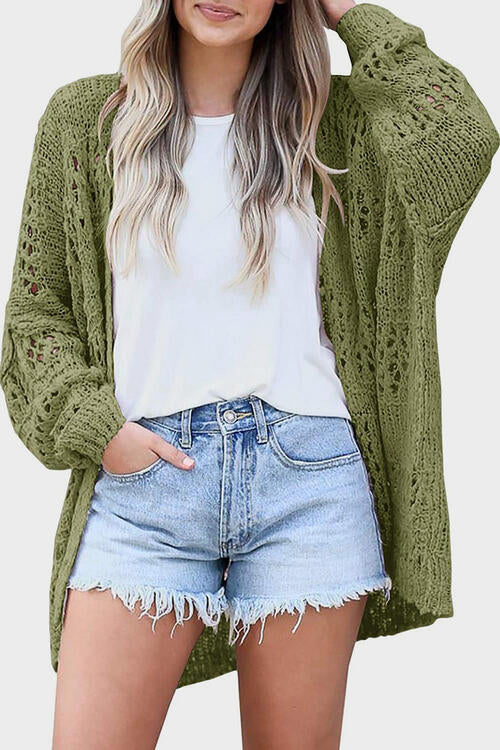 Openwork Open Front Long Sleeve Cardigan Print on any thing USA/STOD clothes