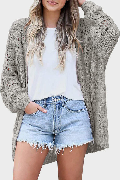 Openwork Open Front Long Sleeve Cardigan Print on any thing USA/STOD clothes