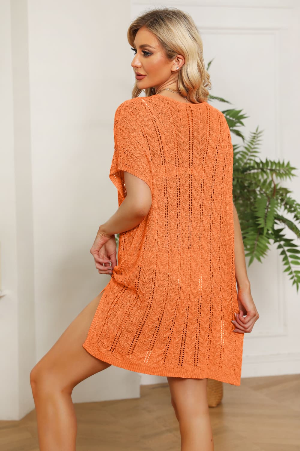 Openwork Side Slit Knit Dress Print on any thing USA/STOD clothes