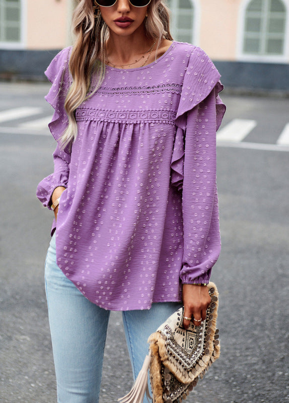 Lace patchwork long-sleeved top blouse