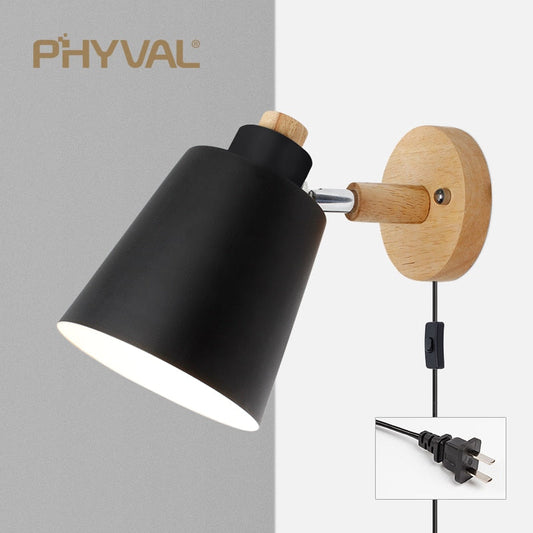 PHYVAL Nordic Wall Lamp Light Fixture with Switch for Corridor Bedside Living Room EU/US Plug Sconce Iron E27 Macaroon Lighting Print on any thing USA/STOD clothes