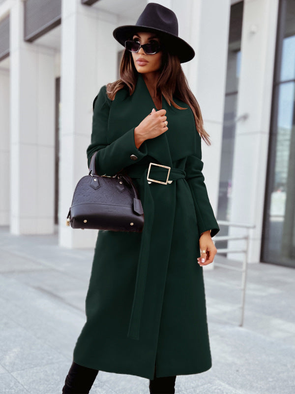 Women's long-sleeved buttoned V-neck strappy coat