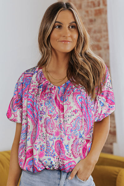 Paisley Print Short Sleeve Blouse Print on any thing USA/STOD clothes