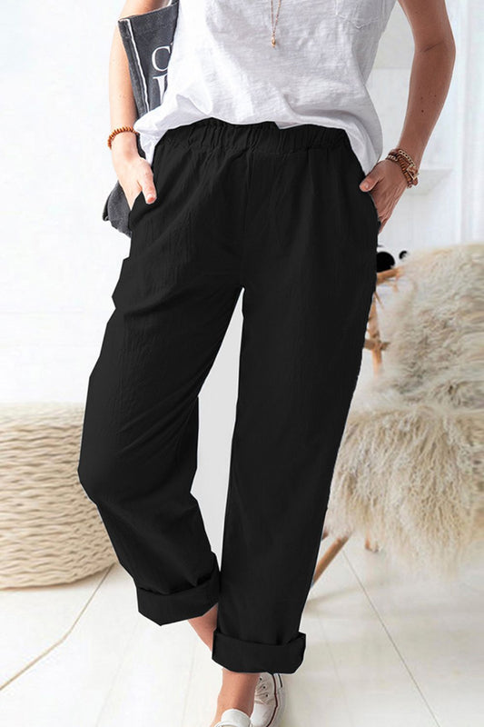 Paperbag Waist Pull-On Pants with Pockets Print on any thing USA/STOD clothes