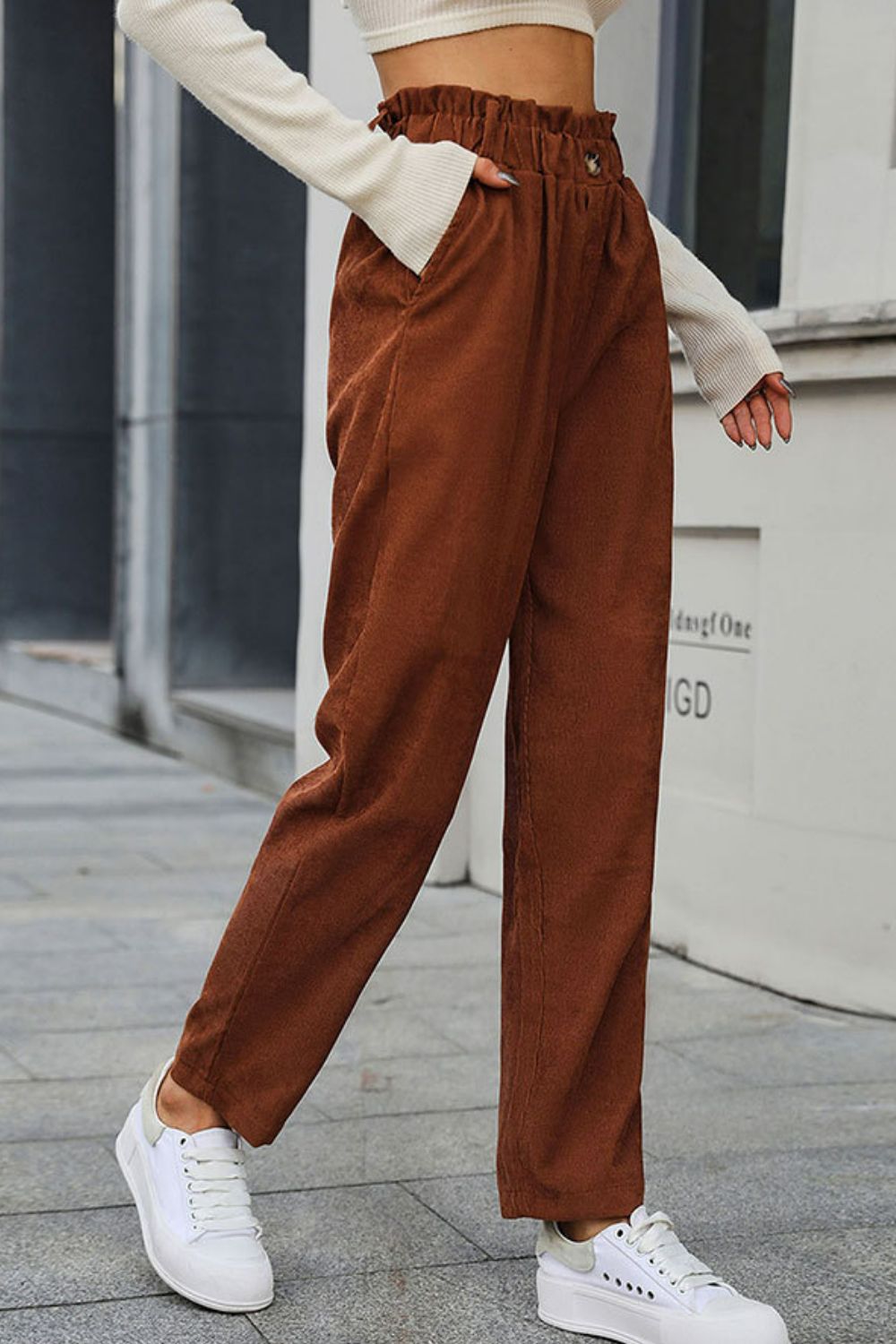 Paperbag Waist Straight Leg Pants with Pockets Print on any thing USA/STOD clothes