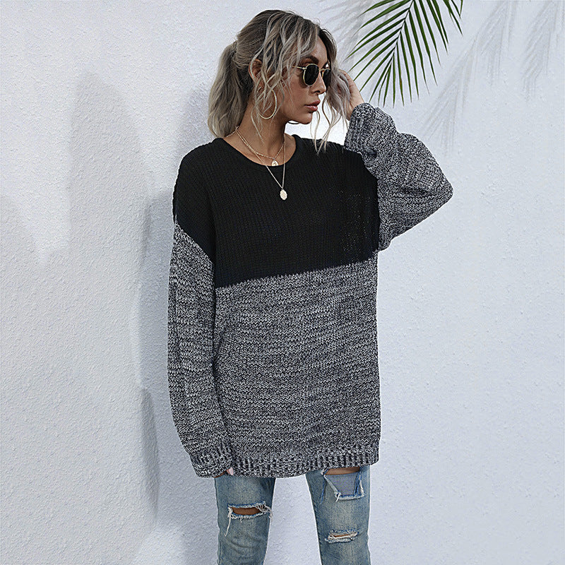 महिलाओं का मध्य लंबाई लंबी बांह का बुना हुआ स्वेटर