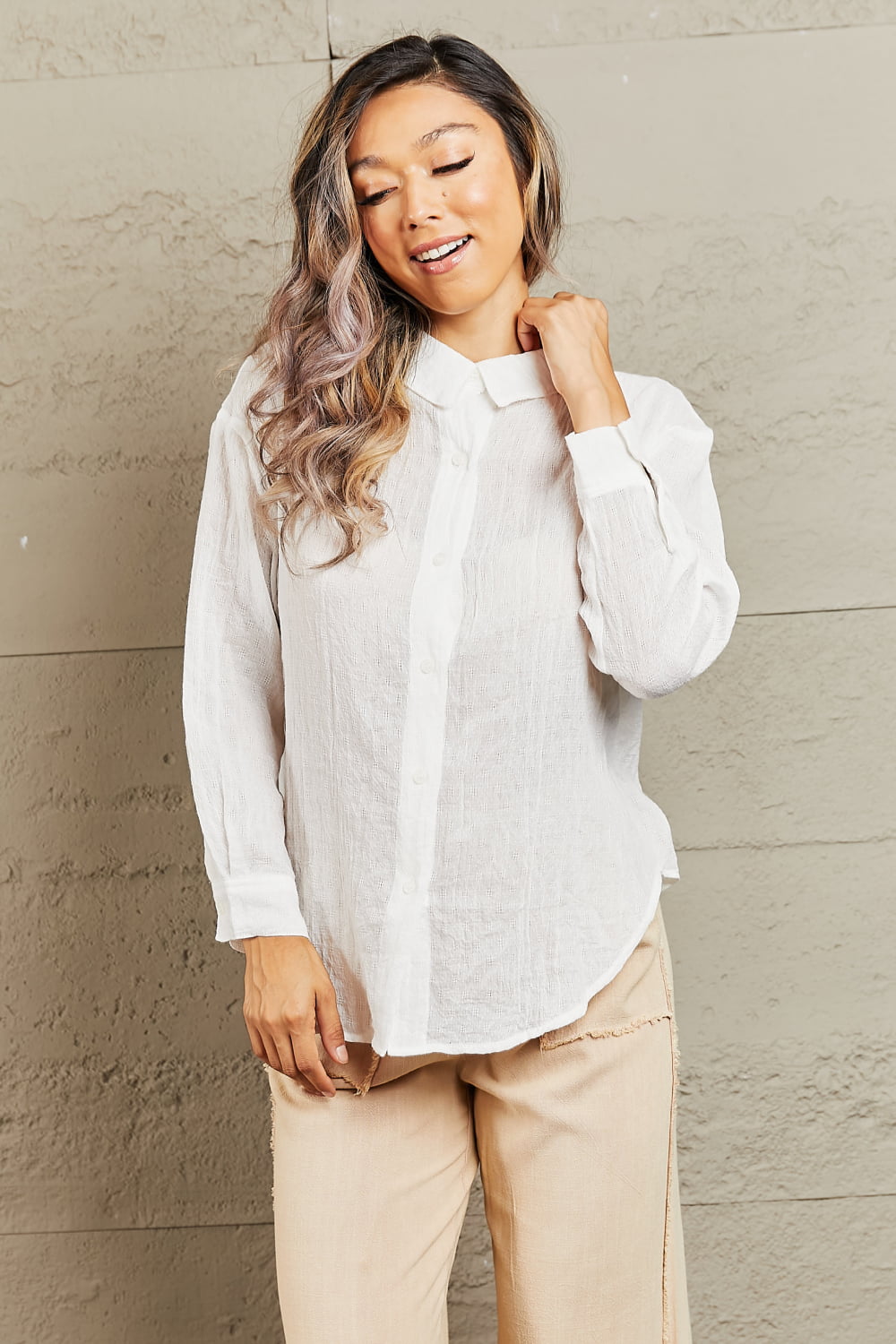 Petal Dew Take Me Out Lightweight Button Down Top Print on any thing USA/STOD clothes
