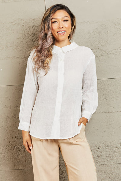 Petal Dew Take Me Out Lightweight Button Down Top Print on any thing USA/STOD clothes