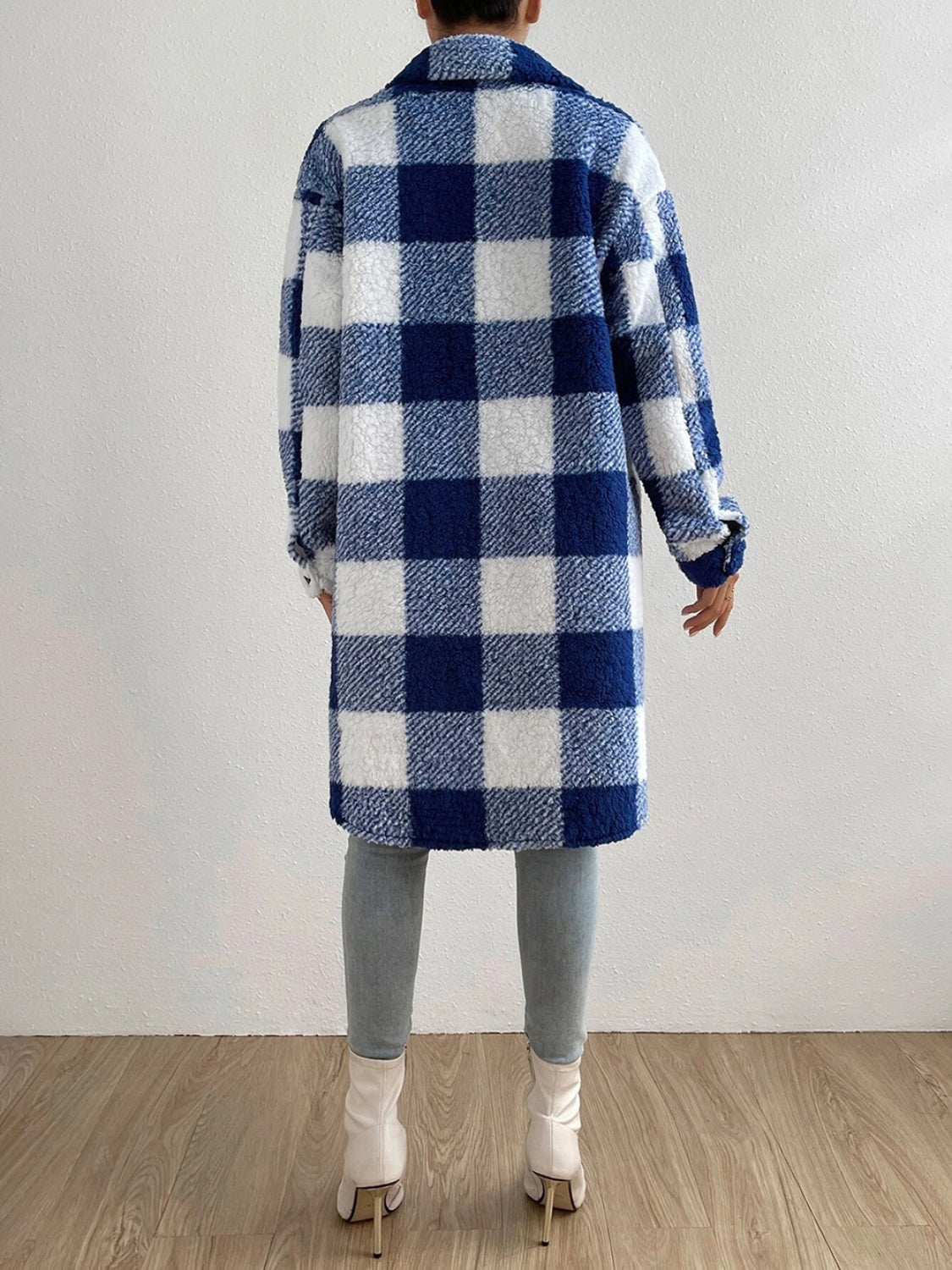 Plaid Collared Neck Button Down Coat Print on any thing USA/STOD clothes
