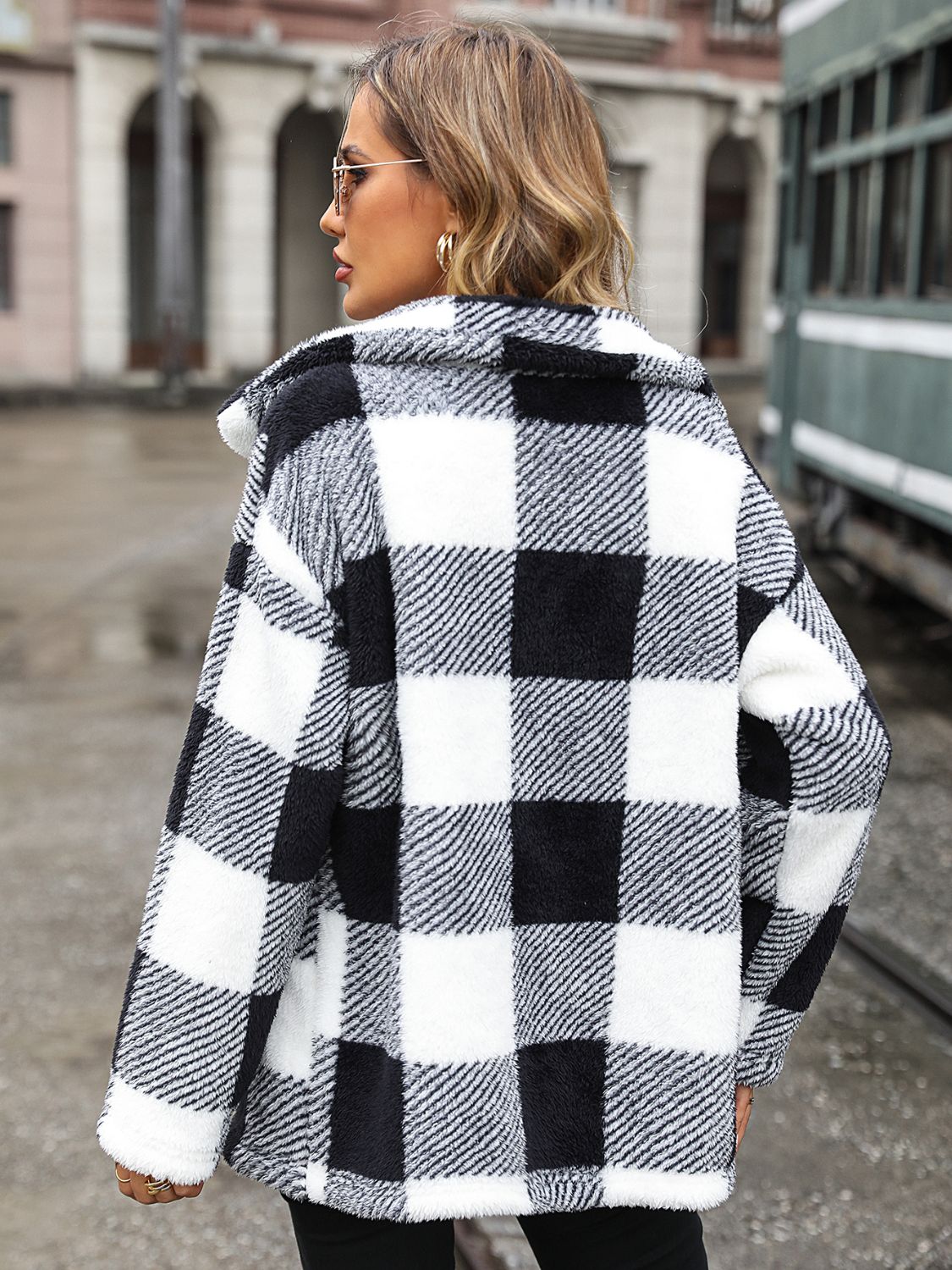 Plaid Collared Neck Button Down Jacket Print on any thing USA/STOD clothes