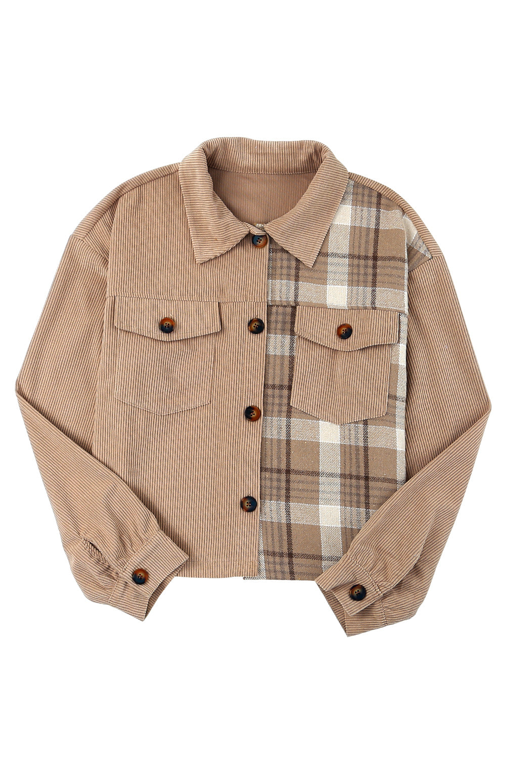 Plaid Corduroy Dropped Shoulder Jacket Print on any thing USA/STOD clothes