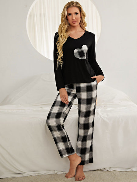 Plaid Heart Top and Pants Lounge Set Print on any thing USA/STOD clothes