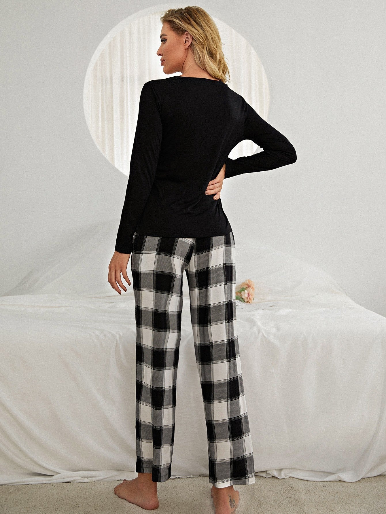 Plaid Heart Top and Pants Lounge Set Print on any thing USA/STOD clothes