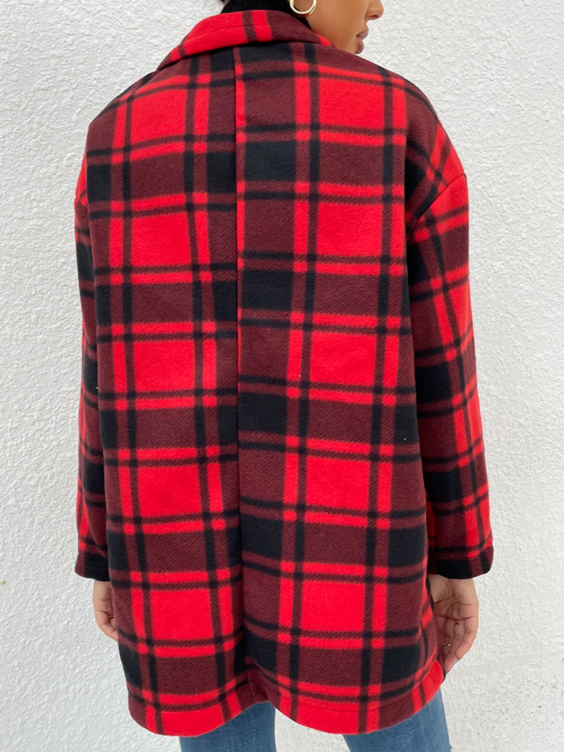 Plaid Lapel Collar Coat with Pockets Print on any thing USA/STOD clothes
