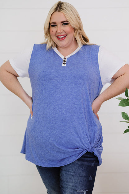 Plus Size Contrast Twisted Henley Tee Print on any thing USA/STOD clothes