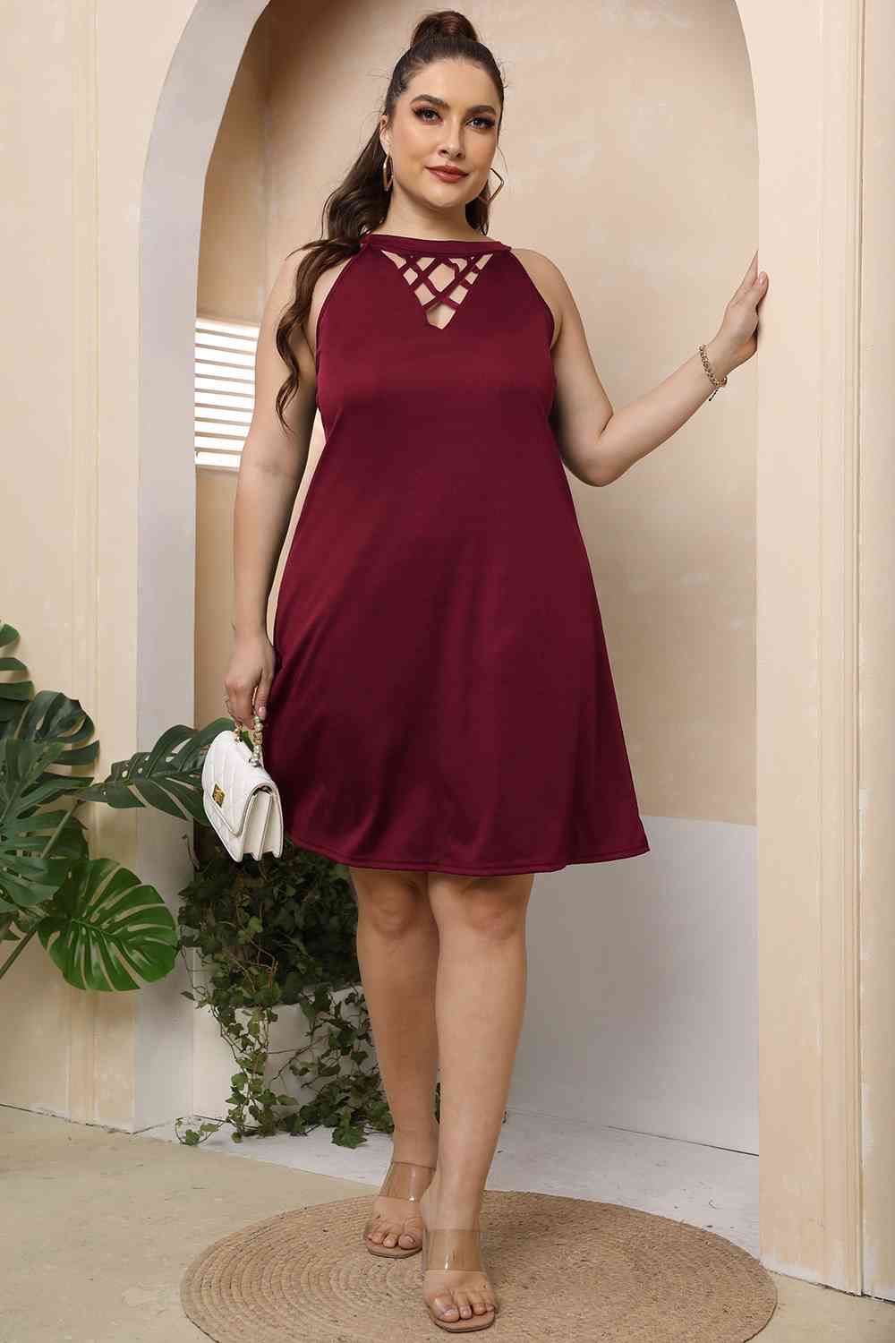 Plus Size Cutout Round Neck Sleeveless Dress Print on any thing USA/STOD clothes