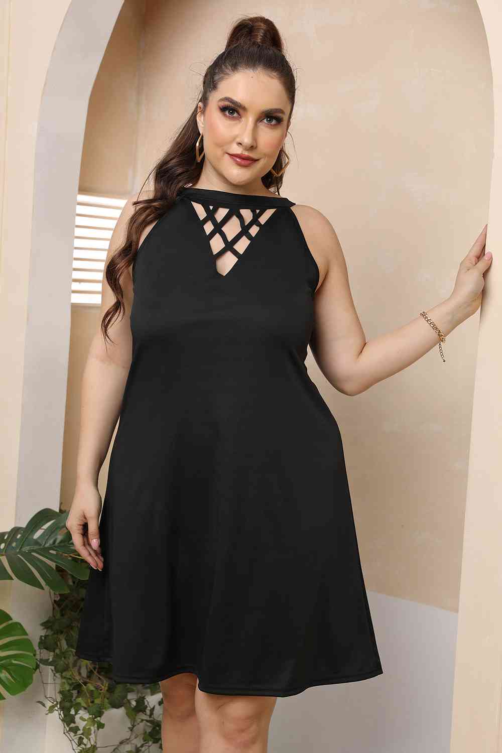 Plus Size Cutout Round Neck Sleeveless Dress Print on any thing USA/STOD clothes