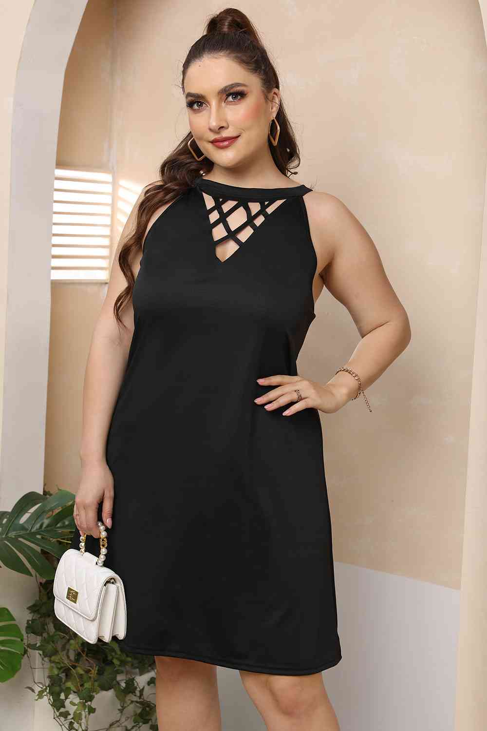 Plus Size Cutout Round Neck Sleeveless Dress Print on any thing USA/STOD clothes