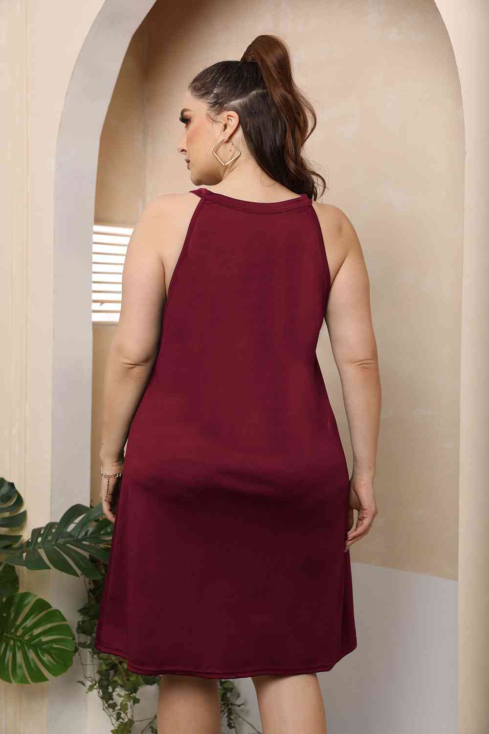 Plus Size Cutout Round Neck Sleeveless Dress Print on any thing USA/STOD clothes