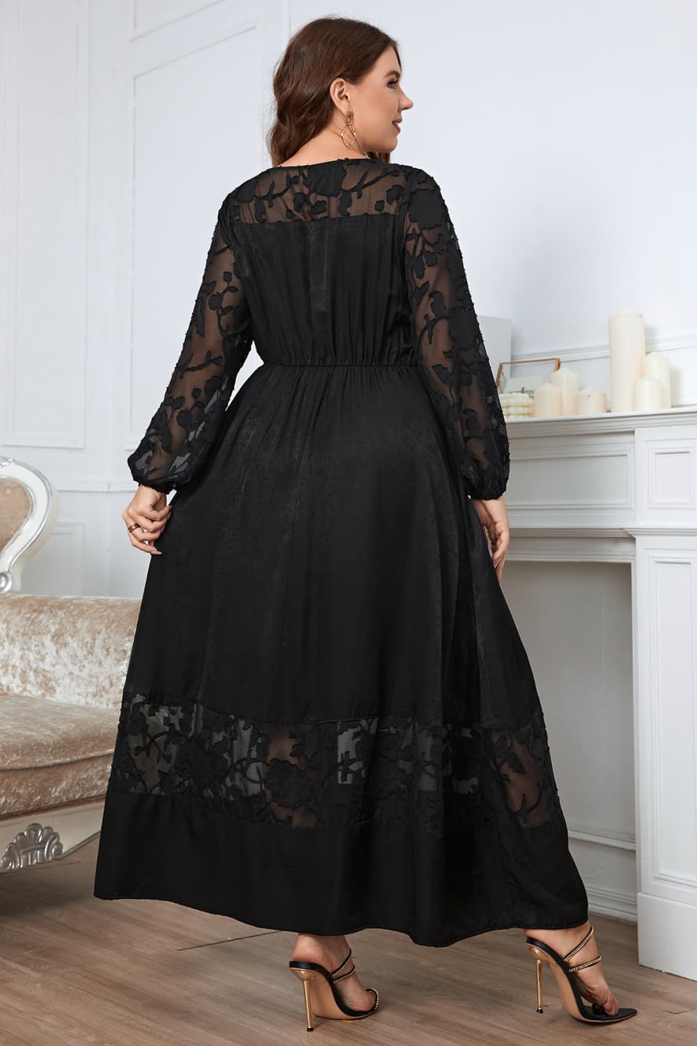 Plus Size Embroidery Round Neck Long Sleeve Maxi Dress Print on any thing USA/STOD clothes