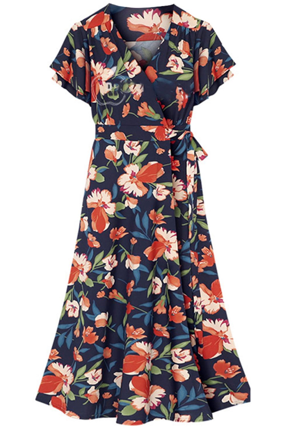 Plus Size Floral Surplice Neck Flutter Sleeve Dress Print on any thing USA/STOD clothes