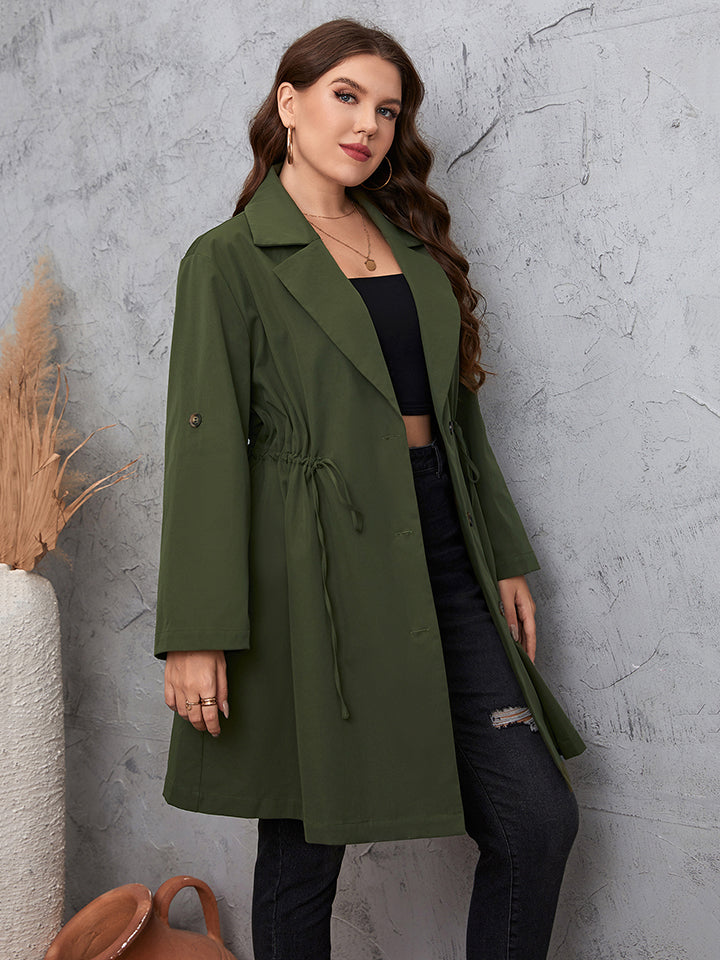 Plus Size Lapel Collar Roll-Tab Sleeve Trench Coat Print on any thing USA/STOD clothes