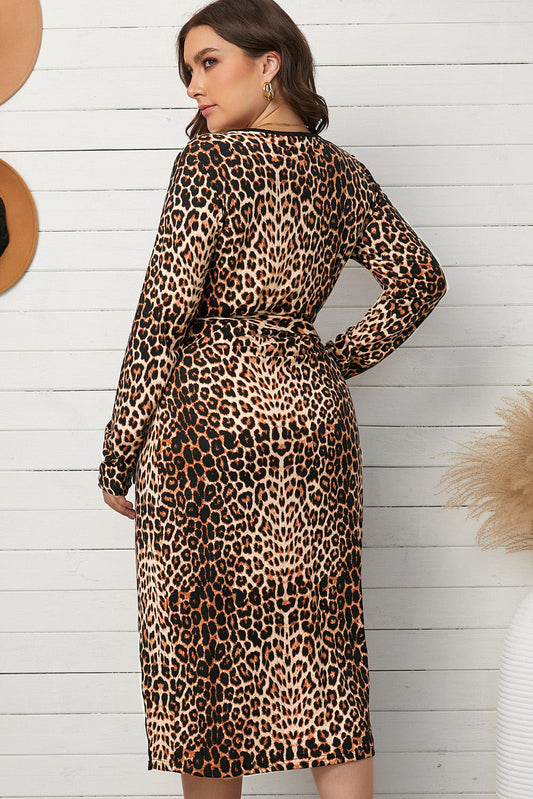 Plus Size Leopard Belted Surplice Wrap Dress Print on any thing USA/STOD clothes