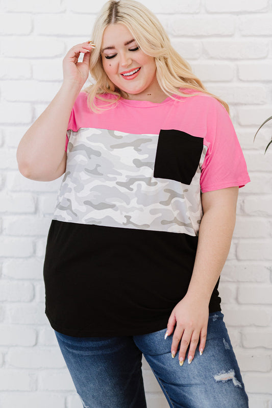 Plus Size Leopard Color Block T-Shirt Print on any thing USA/STOD clothes