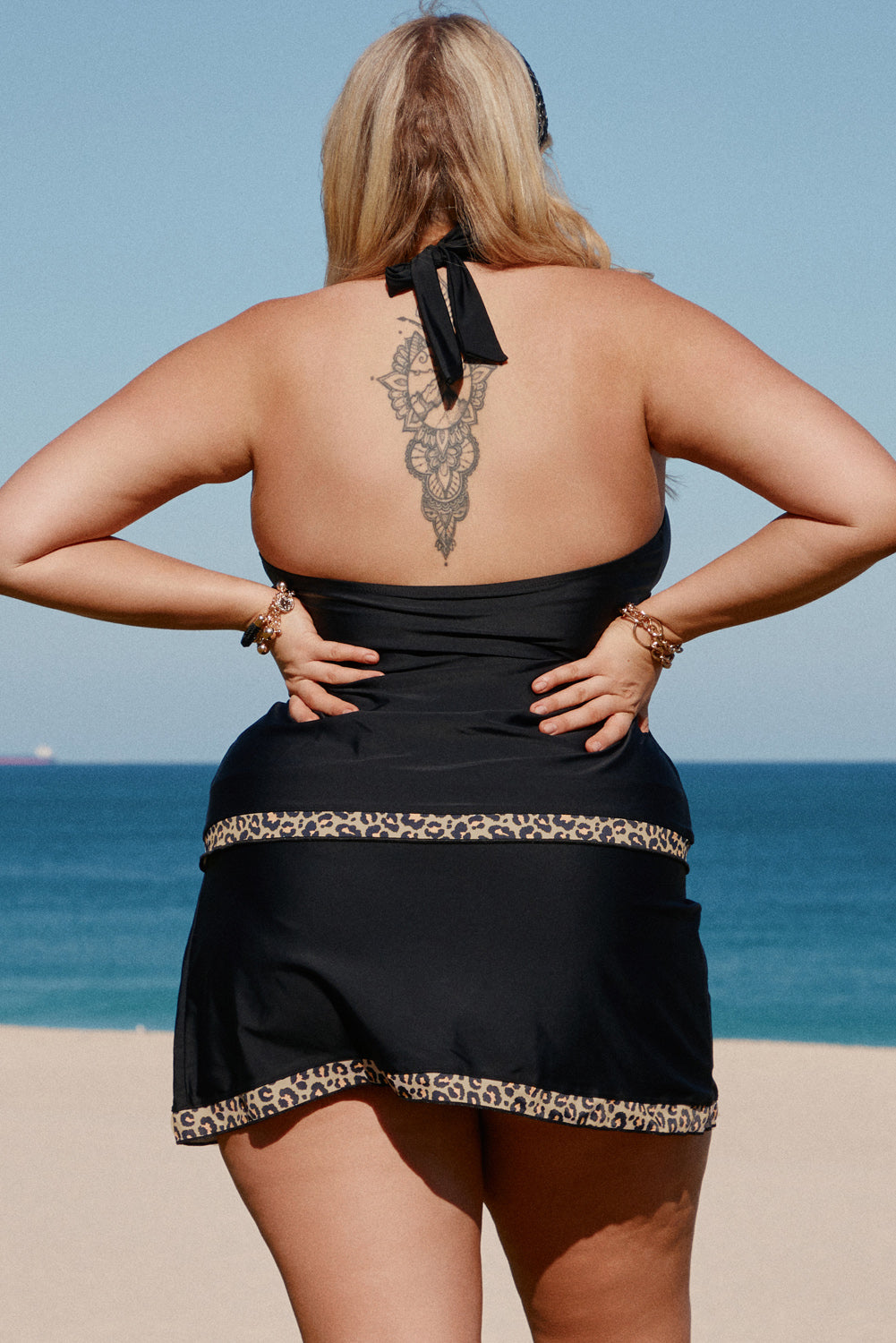 Plus Size Leopard Halter Neck Two-Piece Swimsuit Print on any thing USA/STOD clothes