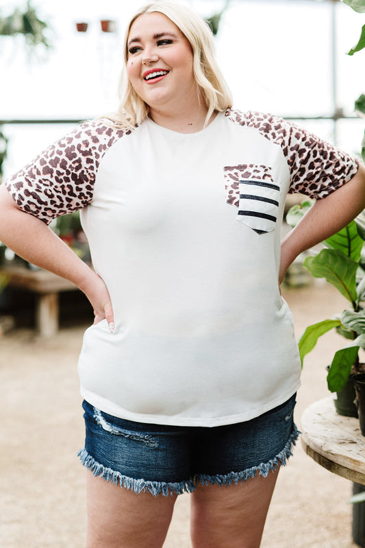 Plus Size Mixed Print Contrast Tee Shirt Print on any thing USA/STOD clothes