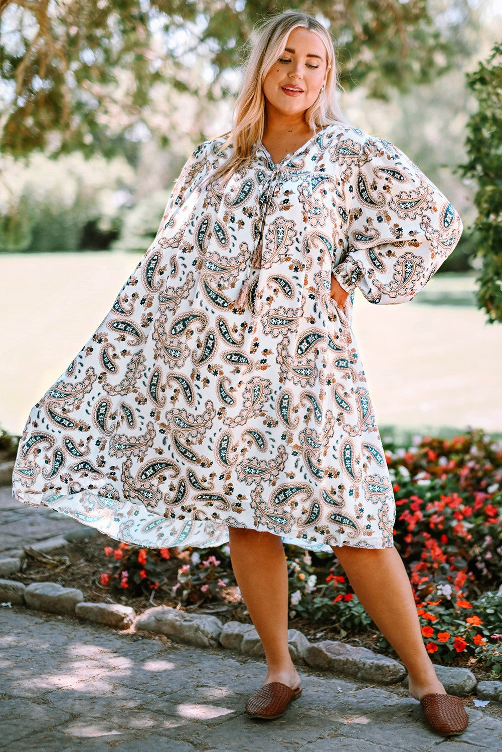 Plus Size Paisley Print Puff Sleeve Dress Print on any thing USA/STOD clothes