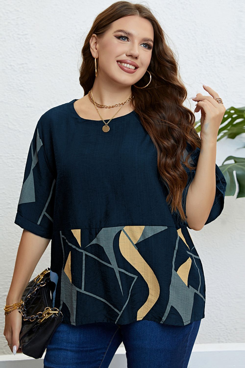 Plus Size Printed Half Sleeve Top Print on any thing USA/STOD clothes