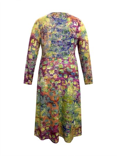 Plus Size Printed Round Neck Long Sleeve Dress Print on any thing USA/STOD clothes