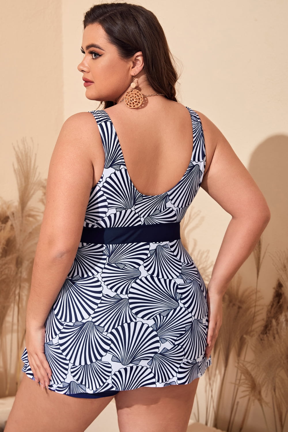Plus Size Printed Sleeveless Top and Shorts Swim Set Print on any thing USA/STOD clothes