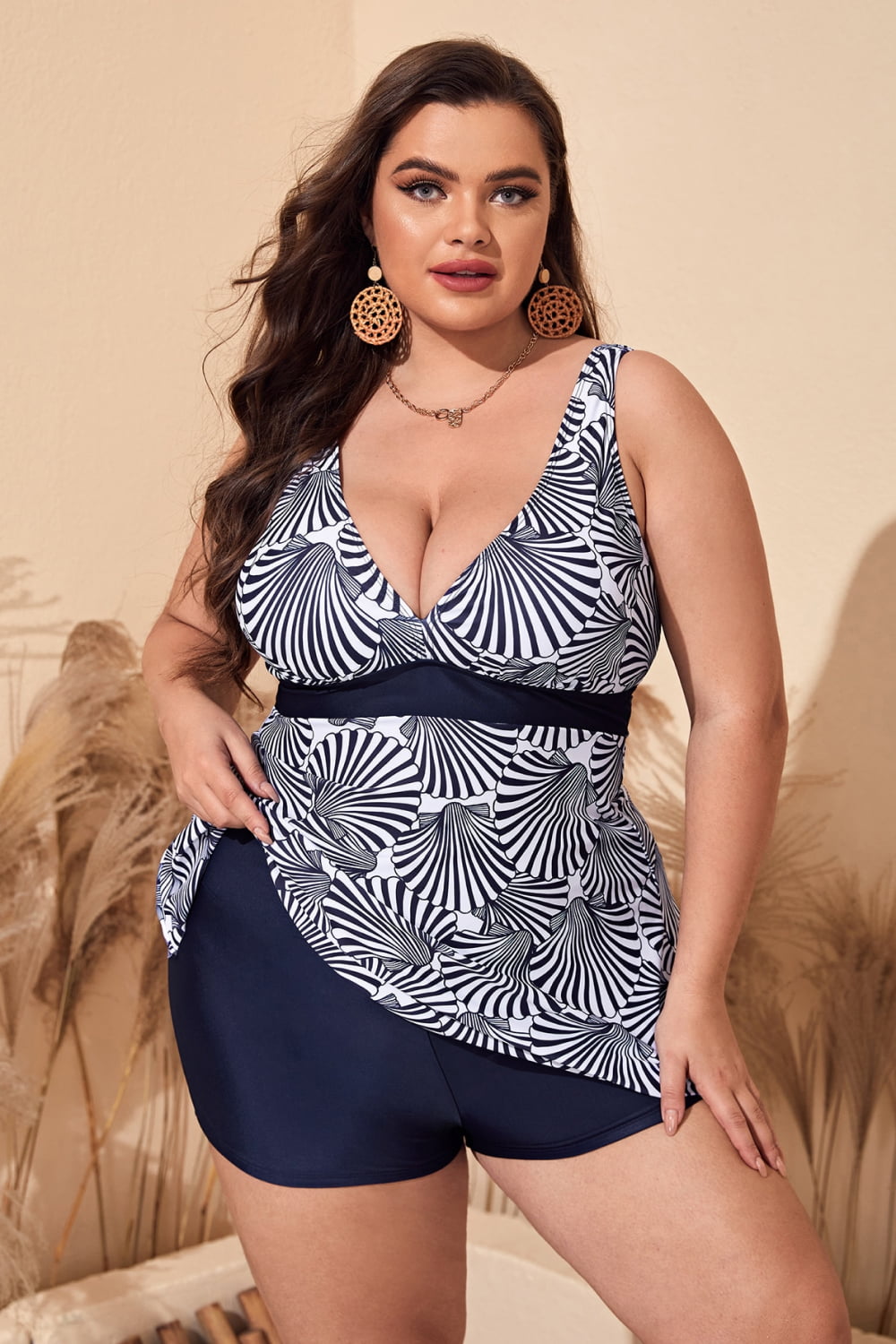 Plus Size Printed Sleeveless Top and Shorts Swim Set Print on any thing USA/STOD clothes