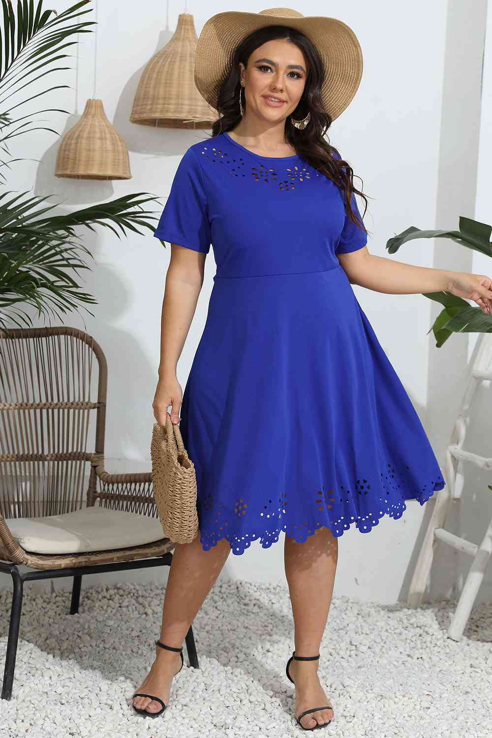 Plus Size Round Neck Openwork Dress Print on any thing USA/STOD clothes