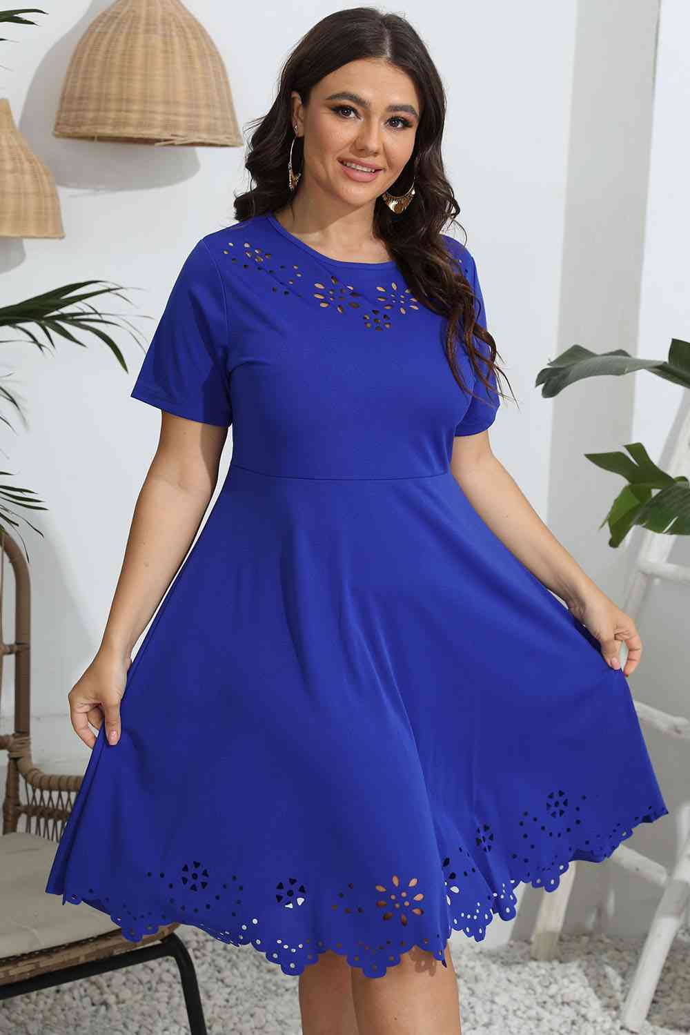 Plus Size Round Neck Openwork Dress Print on any thing USA/STOD clothes