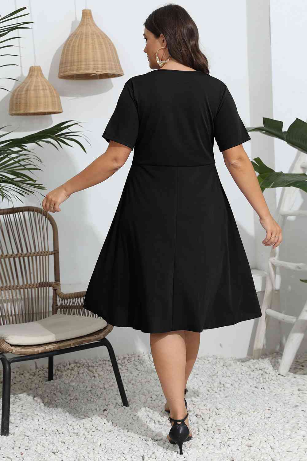 Plus Size Round Neck Openwork Dress Print on any thing USA/STOD clothes