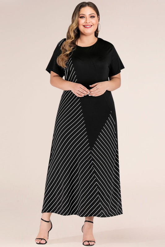 Plus Size Striped Color Block Tee Dress Print on any thing USA/STOD clothes