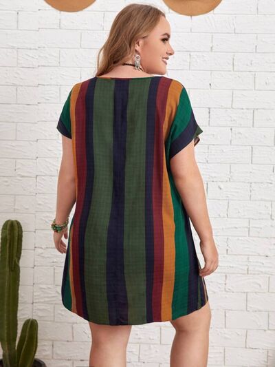 Plus Size Striped Short Sleeve Mini Dress Print on any thing USA/STOD clothes