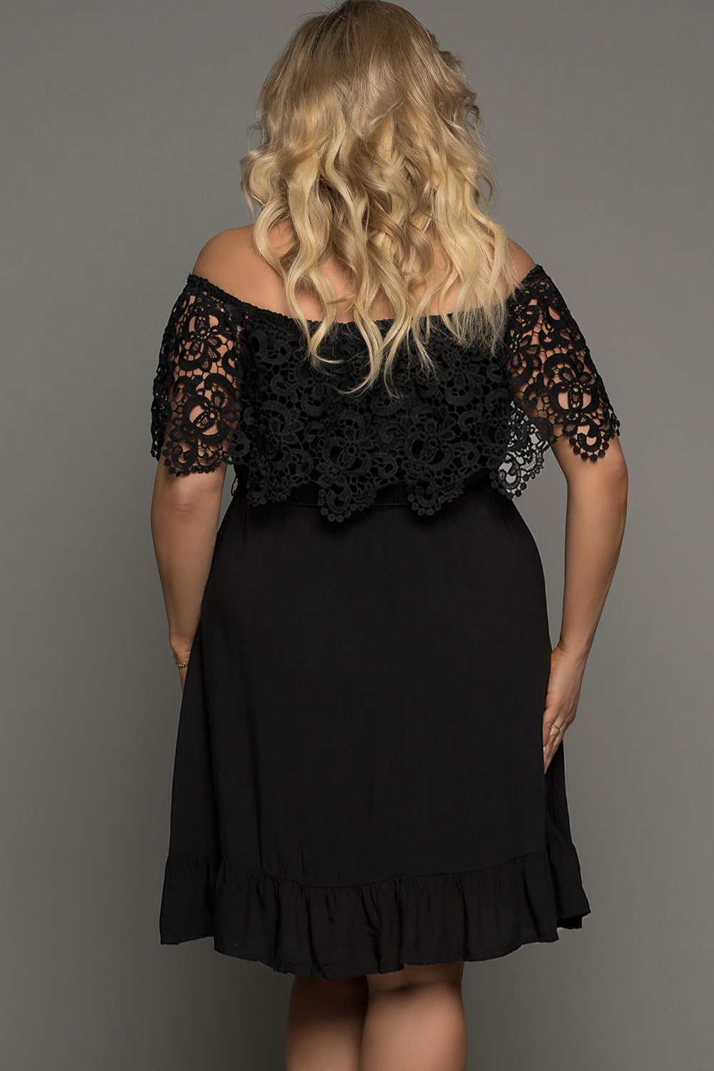 Plus Size Tassel Tie Spliced Lace Off-Shoulder Dress Print on any thing USA/STOD clothes