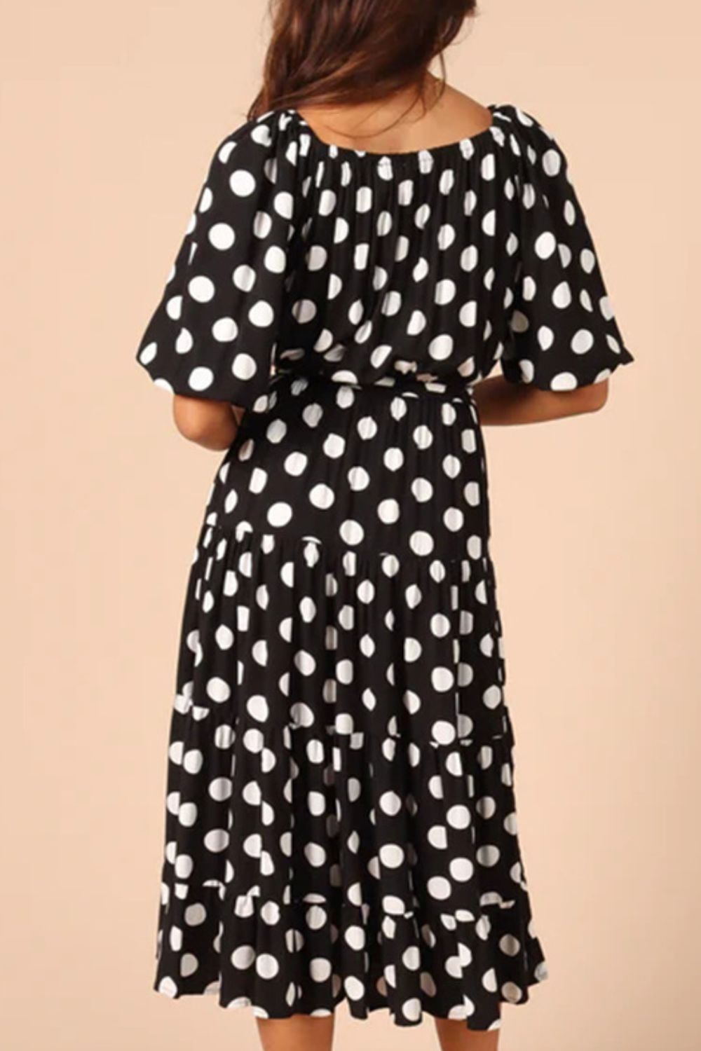 Polka Dot Tie Waist Midi Dress Print on any thing USA/STOD clothes