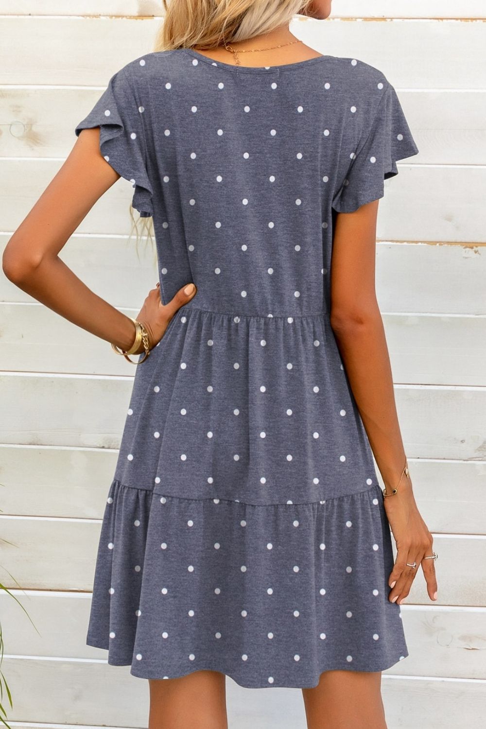 Polka Dot V-Neck Flutter Sleeve Mini Dress Print on any thing USA/STOD clothes