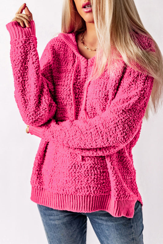 Popcorn Knit Slit Hooded Sweater Print on any thing USA/STOD clothes