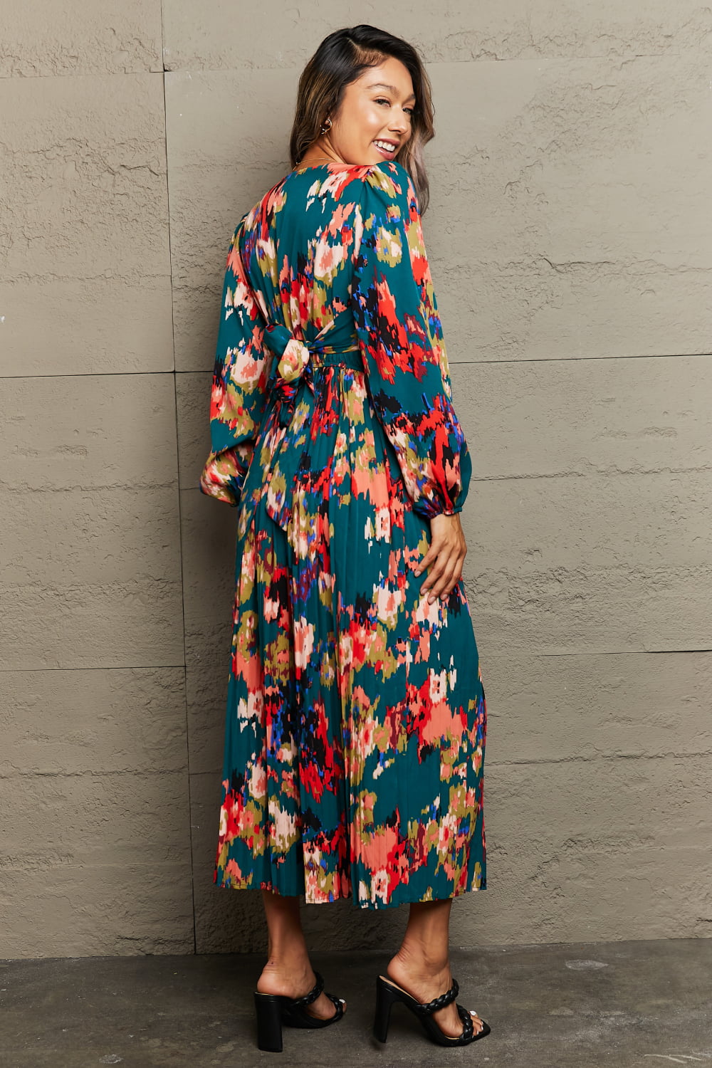 Printed Deep V Slit Pleated Dress Print on any thing USA/STOD clothes