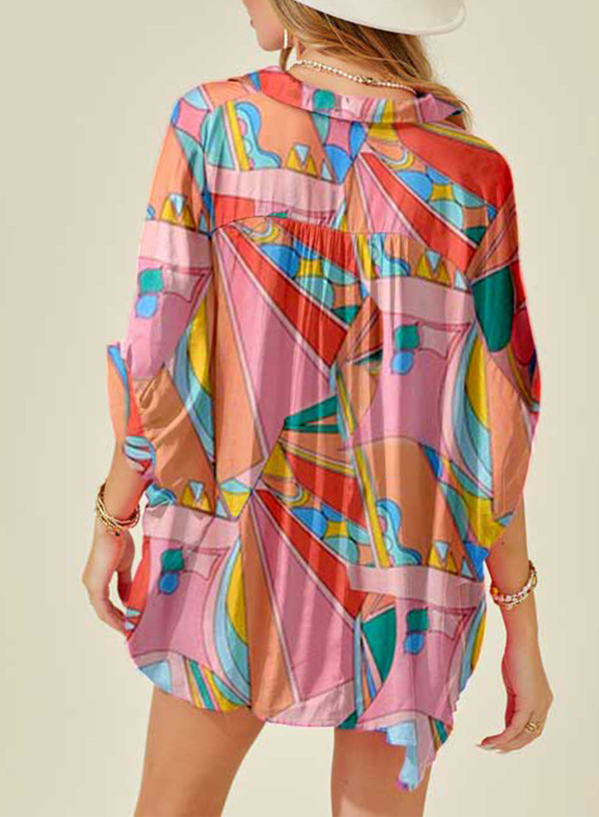 Printed Dolman Sleeve Collared Shirt Print on any thing USA/STOD clothes