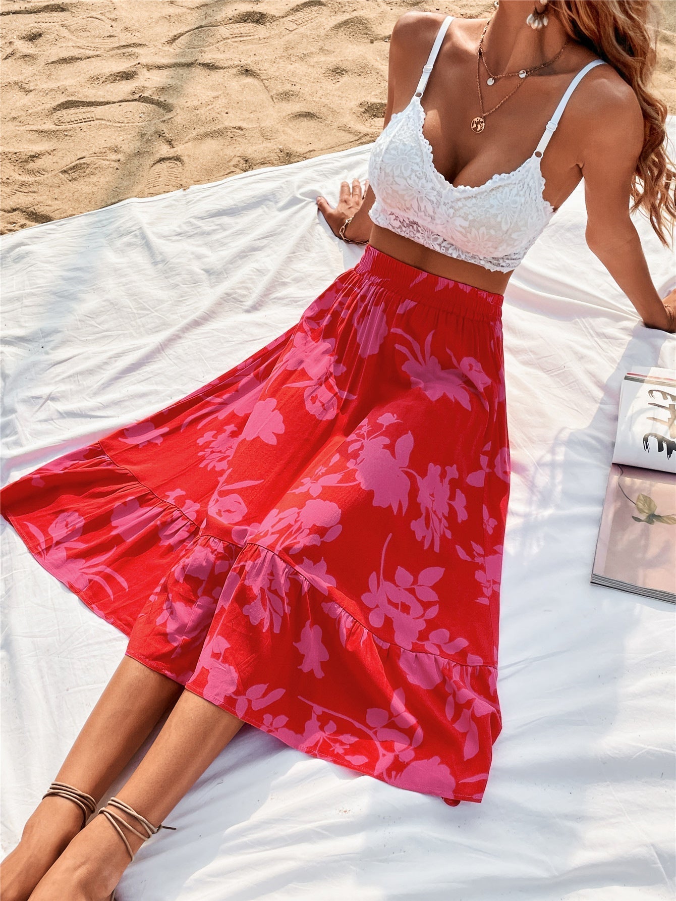 Printed Elastic Waist Skirt Print on any thing USA/STOD clothes