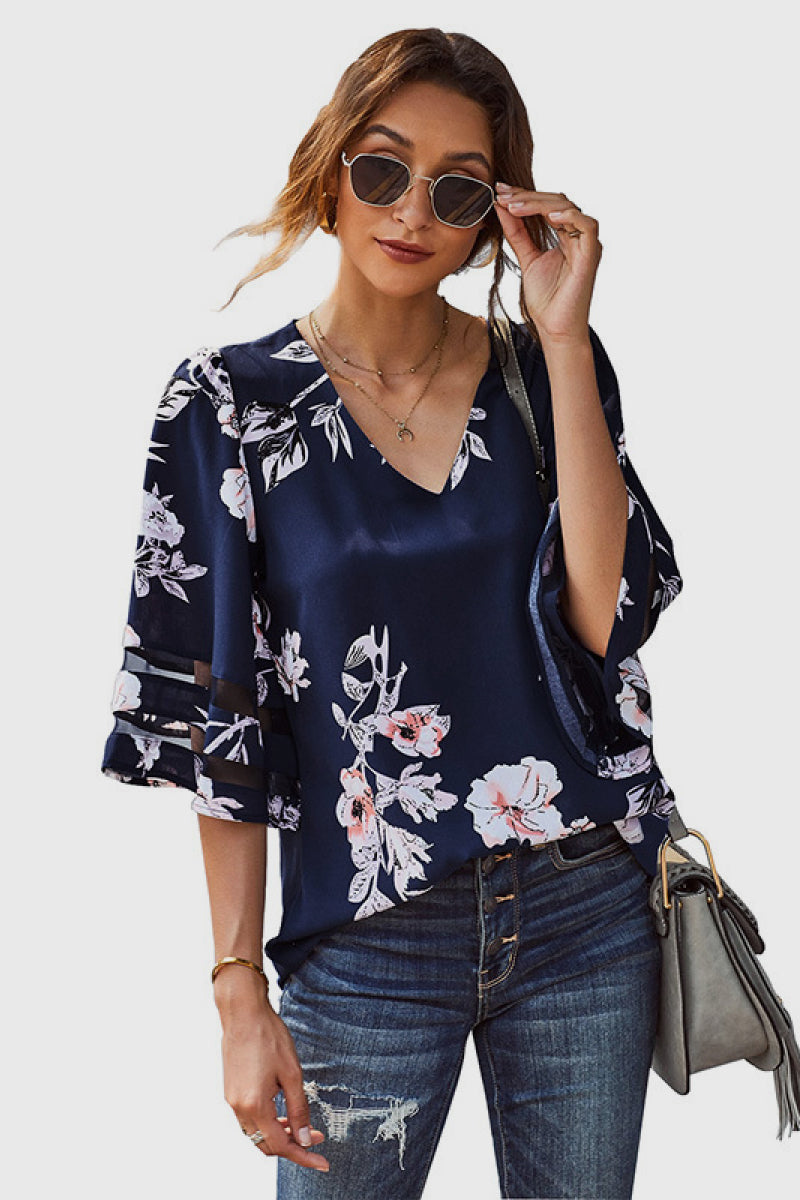 Printed Flare Sleeve Top Print on any thing USA/STOD clothes
